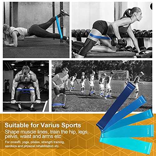 Bandas Elásticas Fitness Set de 5 Bandas de Resistencia Latex Natural Cintas Elásticas Musculación con Bolsa de Transporte para Ejercicios de Pilate, Yoga, Crossfit, Culturismo