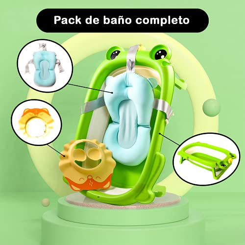 Bañera Bebe Plegable con Cojin para Bañera Bebe Adaptable y Gorro de Ducha para Bebe | Bañera Plegable Bebe Antideslizante con Patas.