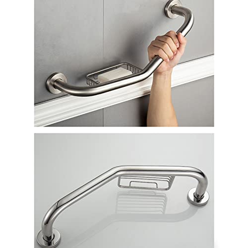 Barra Agarre Para BañO Acero Inoxidable,Antideslizante Ducha Agarre De Pared Manija,Barra De Agarre Para el Inodoro,Asidero De Seguridad, Con Jabonera,Asidero Para Bañera (46cm/18.1in)