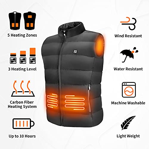 Barrjee Chaleco Calefactable Eléctrico USB para Hombres y Mujeres, Chaqueta Termica con 3 Temperatura Ajustable, Chaleco Calefactor Lavable para Camping Senderismo Esquí Moto (Batería No Incluida)