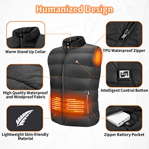 Barrjee Chaleco Calefactable Eléctrico USB para Hombres y Mujeres, Chaqueta Termica con 3 Temperatura Ajustable, Chaleco Calefactor Lavable para Camping Senderismo Esquí Moto (Batería No Incluida)