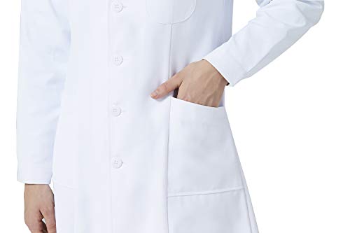 Bata de Laboratorio Blanca para Mujer, Bata de médico Profesional, Manga Larga, Ajuste clásico, 3 Bolsillos (Blanca, XL)