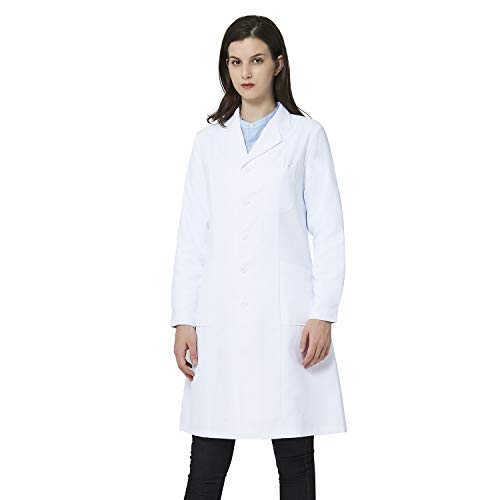 Bata de Laboratorio Blanca para Mujer, Bata de médico Profesional, Manga Larga, Ajuste clásico, 3 Bolsillos (Blanca, XL)