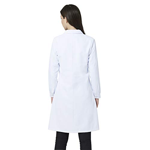 Bata de Laboratorio Blanca para Mujer, Bata de médico Profesional, Manga Larga, Ajuste clásico, 3 Bolsillos (Blanca, XL)