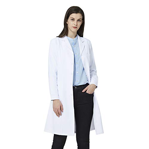 Bata de Laboratorio Blanca para Mujer, Bata de médico Profesional, Manga Larga, Ajuste clásico, 3 Bolsillos (Blanca, XL)
