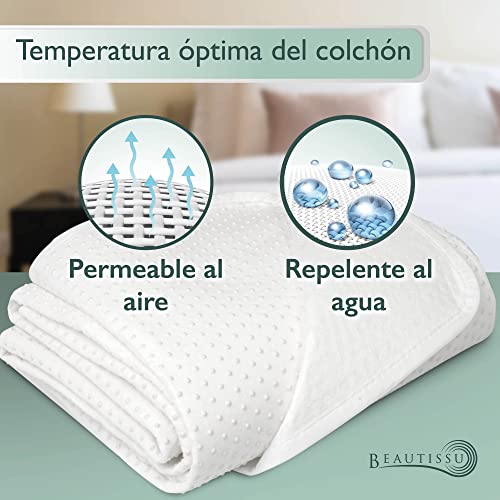 Beautissu Protector somier BEAUTECT embellecedor Cubre somier colchón con Nudos Tex ecológico Siegel Lavable Blanco 160x200 cm