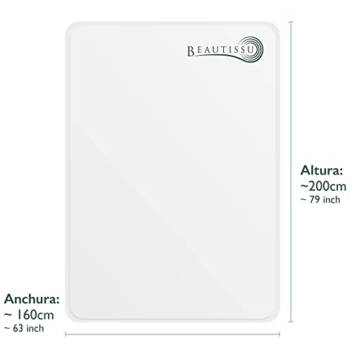 Beautissu Protector somier BEAUTECT embellecedor Cubre somier colchón con Nudos Tex ecológico Siegel Lavable Blanco 160x200 cm