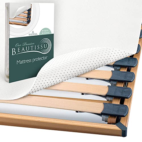 Beautissu Protector somier BEAUTECT embellecedor Cubre somier colchón con Nudos Tex ecológico Siegel Lavable Blanco 160x200 cm