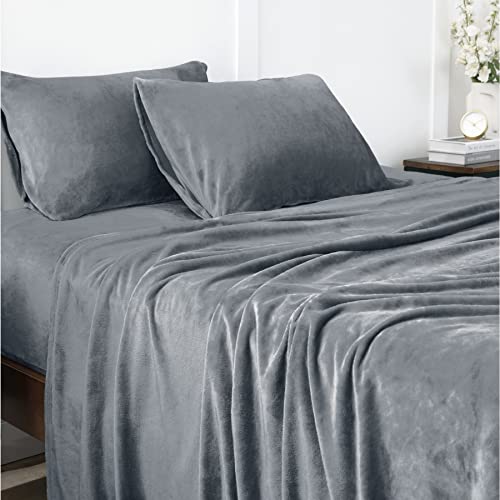 Bedsure Sabanas Coralina 150 Invierno - Juego Sábanas 150 x 190 Franela 4 Piezas, Sabanas Polar Termica Calientes Cama 150, Sabana Bajera Ajustable 150x200 con Encimera, Gris