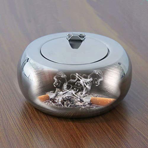 behone Cenicero, Acero Inoxidable Cenicero con Tapa, cenicero para Interior o Exterior Uso, Soporte de Ceniza de Cigarrillo para Fumadores, Fumar cenicero de para decoración de hogar Oficina