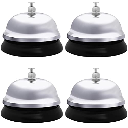 BELLE VOUS Campana de Servicio Cromada (Pack de 4) 6,2 cm de Diámetro - Timbre Recepcion de Metal para Hotel, Restaurante, Conserjería, Bar, Escuelas, Ayudante Cocina, Hospitales y Almacenes