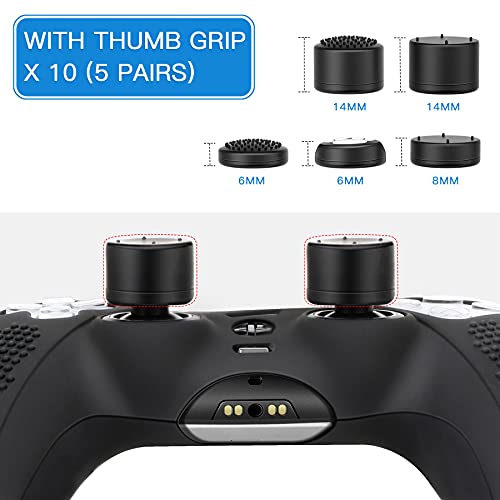 Benazcap Accesorios de Silicona para PS5 DualSense, Controlador PS5 Skin x 1, con Agarre de Pulgar x 10, Compatible con estación de Carga Oficial, Color Negro