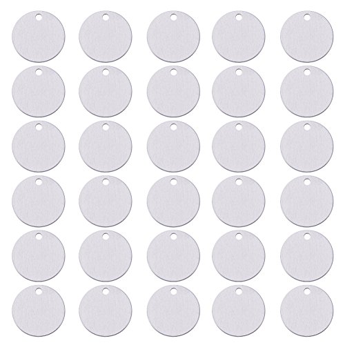 BENECREAT 30 PCS Colgante de Pulsera en Blanco Etiqueta de Estampación de Aluminio para Manualidad de Joyería Colgante Etiqueta para Perro - 30 mm, Forma Redonda