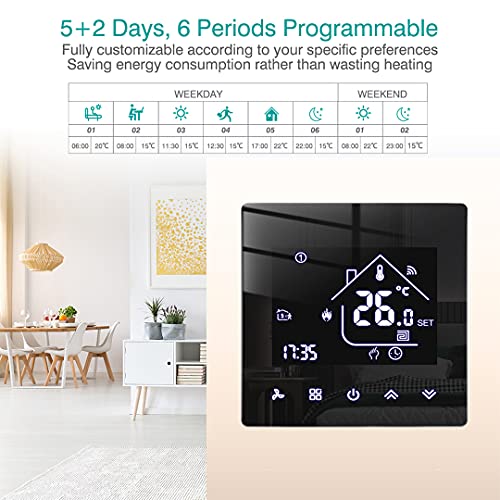 Beok Tuya Termostato Inteligente Termostato de calefacción Termostato WiFi Termostato Inteligente de Pared para calefacción eléctrica por Suelo Radiante Compatible con Alexa, Google 16A TGR85WIFI