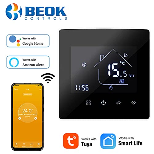 Beok Tuya Termostato Inteligente Termostato de calefacción Termostato WiFi Termostato Inteligente de Pared para calefacción eléctrica por Suelo Radiante Compatible con Alexa, Google 16A TGR85WIFI