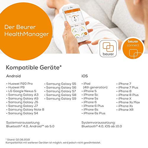 Beurer BF 105 Body complete báscula de diagnóstico con pantalla XXL extraíble, análisis corporal completo con medición separada de la parte superior e inferior del cuerpo, con la aplicación gratuita