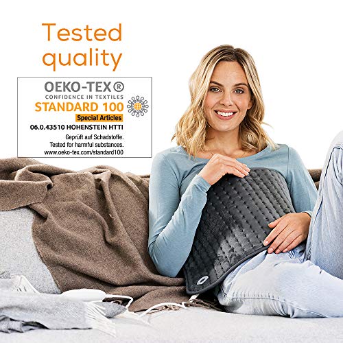 Beurer Hk123XXL Almohadilla Eléctrica Térmica, Transpirable, Tacto Suave, Calentamiento Rápido, Función Apagado Automático 90 Minutos, Lavable, 3 Potencias, Display Iluminado, Gris Marengo, 30 X 60 Cm