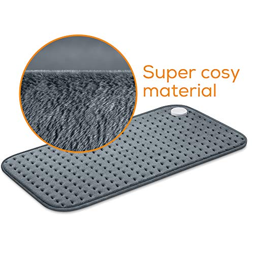 Beurer Hk123XXL Almohadilla Eléctrica Térmica, Transpirable, Tacto Suave, Calentamiento Rápido, Función Apagado Automático 90 Minutos, Lavable, 3 Potencias, Display Iluminado, Gris Marengo, 30 X 60 Cm