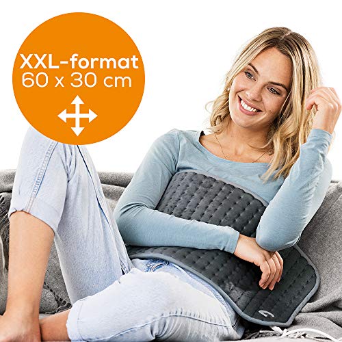 Beurer Hk123XXL Almohadilla Eléctrica Térmica, Transpirable, Tacto Suave, Calentamiento Rápido, Función Apagado Automático 90 Minutos, Lavable, 3 Potencias, Display Iluminado, Gris Marengo, 30 X 60 Cm