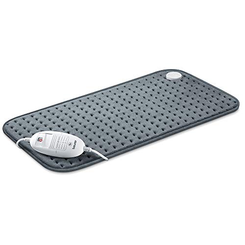 Beurer Hk123XXL Almohadilla Eléctrica Térmica, Transpirable, Tacto Suave, Calentamiento Rápido, Función Apagado Automático 90 Minutos, Lavable, 3 Potencias, Display Iluminado, Gris Marengo, 30 X 60 Cm