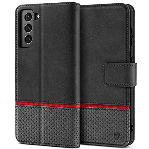 BEZ Funda Samsung S21 Plus, Funda para Samsung Galaxy S21 Plus 5G, Estuche Flip Cover Protector en Cuero de Poliuretano con portatarjetas, Kick Stand, Cierre magnético, Gris