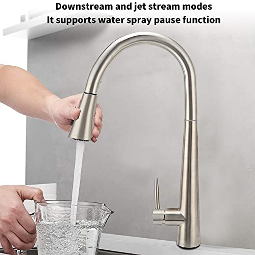BHDK Grifo De Cocina Extraíble, Grifo De Fregadero De Cocina Comercial De Acero Inoxidable, Caño De 360 Grados, Palanca única, Extraíble, Rociador Abatible, Grifo De Fregadero De Uso General