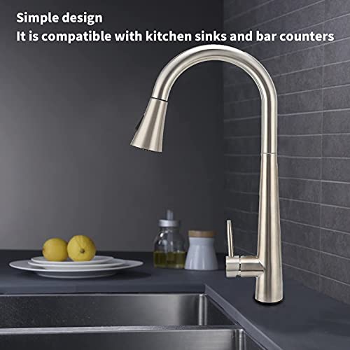 BHDK Grifo De Cocina Extraíble, Grifo De Fregadero De Cocina Comercial De Acero Inoxidable, Caño De 360 Grados, Palanca única, Extraíble, Rociador Abatible, Grifo De Fregadero De Uso General