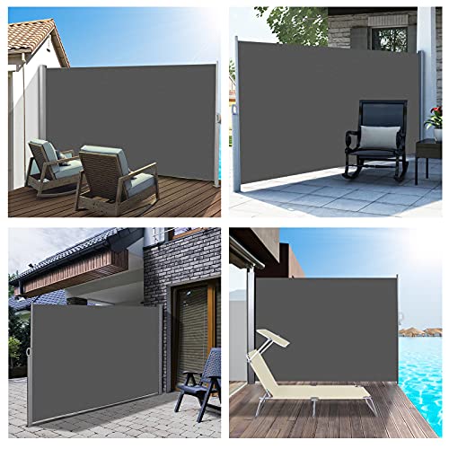 Bilisder Toldo Lateral Retráctil, Toldo Vertical Exterior con Soporte de Pared, Protección de la Privacidad, Impermeable, Anti-UV, para Balcón Terraza Jardín (300*160cm, Gris Oscuro)