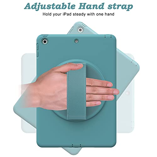 BlinkCat Funda para iPad 10.2" 8th / 7th Generation, Air 3, Pro 10.5 Pesado Deber Anti-Caída Cubierta Protectora con Kickstand Incorporado + Correa Mano+ Portalápices - Azul Esmeralda