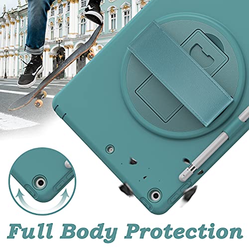 BlinkCat Funda para iPad 10.2" 8th / 7th Generation, Air 3, Pro 10.5 Pesado Deber Anti-Caída Cubierta Protectora con Kickstand Incorporado + Correa Mano+ Portalápices - Azul Esmeralda