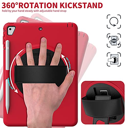BlinkCat Funda para iPad 9.7 2018 (6th Gen) / 2017 (5th Gen), iPad Pro 9.7, iPad Air 2 & 1 Pesado Deber Anti-Caída Cubierta Protectora con Kickstand Incorporado + Correa Mano+ Portalápices - Rojo