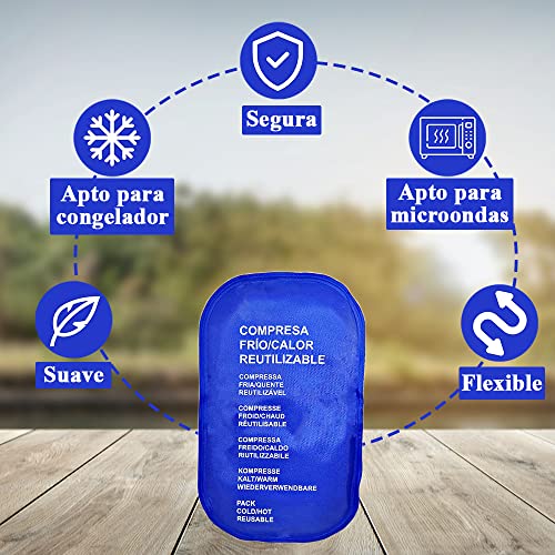 Bolsa de gel reutilizable calor y frío, Tamaño 30cm x 18.5cm, Pack 2 compresas multiusos para microondas y congelador, Alivia dolor muscular y lesiones.