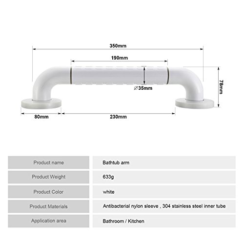 BONADE Asa de Seguridad para Baño Manija de la Ducha de Acero Inoxidable Antideslizante Baranda de Baño para Niños, Discapacitado, Lesionado, el embarazo y Personas Mayores 35 cm Blanco