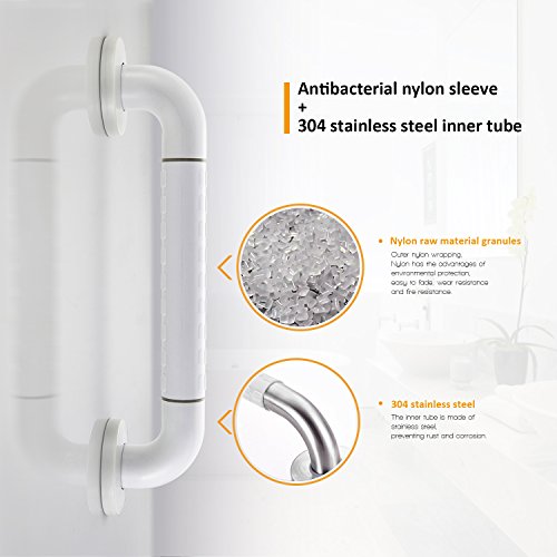 BONADE Asa de Seguridad para Baño Manija de la Ducha de Acero Inoxidable Antideslizante Baranda de Baño para Niños, Discapacitado, Lesionado, el embarazo y Personas Mayores 35 cm Blanco
