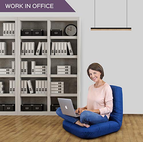 bonVIVO Easy Lounge, Silla Plegable de Suelo Acolchada Regulable con Respaldo, Cojín con Respaldo para el Hogar y la Oficina, Sillon Relax para Meditación o Gaming, Disponible en Azul y Gris