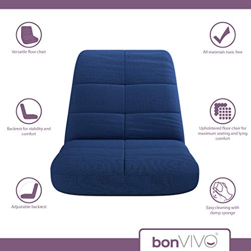 bonVIVO Easy Lounge, Silla Plegable de Suelo Acolchada Regulable con Respaldo, Cojín con Respaldo para el Hogar y la Oficina, Sillon Relax para Meditación o Gaming, Disponible en Azul y Gris