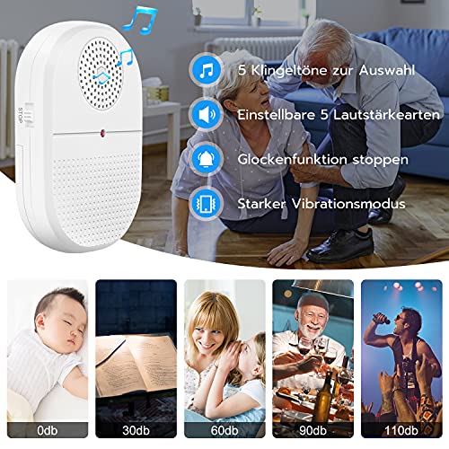 Botón de llamada emergencia para personas mayores, 1 receptor + 2 transmisores, caregiver Pager, sistema alarma móvil, timbre inalámbrico, funciona con pilas, doméstica, botón interno SOS