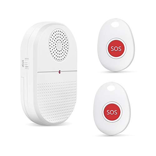 Botón de llamada emergencia para personas mayores, 1 receptor + 2 transmisores, caregiver Pager, sistema alarma móvil, timbre inalámbrico, funciona con pilas, doméstica, botón interno SOS