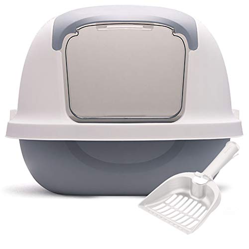 BPS Aseo Cerrado para Gato Arenero Cubierto Sanitaria Bandeja Arena con Pala para Mascotas Gatos 3 Colores 51 x 37 x 43 cm (Gris) BPS-5593GR