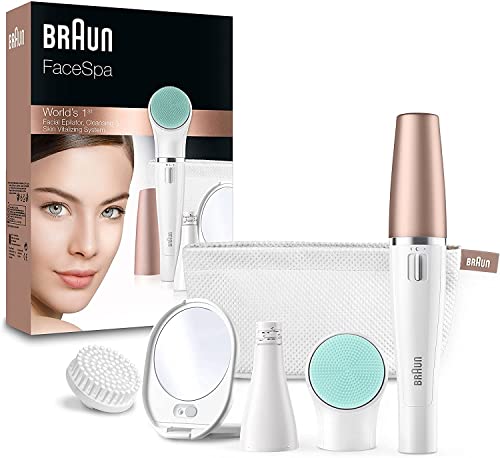 Braun FaceSpa Depiladora Facial Mujer 3 en 1 con Cepillo Limpiador y de Masaje, 851, Blanco