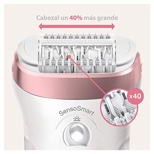 Braun Silk-épil 9 Depiladora Mujer con Tecnologí­a SensoSmart con Cabezal Oscilante y Perfilador Línea Bikini, Uso en Seco y en Mojado, Inalámbrica, 9-890, Blanco/Oro Rosa