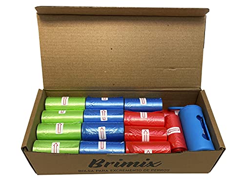 BRIMIX 450 BOLSAS PARA EXCREMENTOS DE PERRO CON DISPENSADOR. 30 rollos x 15 bolsas/rollo. Para recoger la caca de su perro o heces de las mascotas. Bolsa basura para caca de perros (MULTICOLOR)