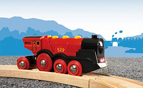 BRIO 33592 Gran Locomotora Roja a Pilas con Luz y Sonido, BRIO Trenes-Vagones-Vehículos, Edad Recomendada 3+