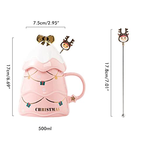 Brteyes Taza de café de Navidad con tapa y cuchara de 500 ml de cerámica para vino caliente, café, cacao Navidad taza regalo