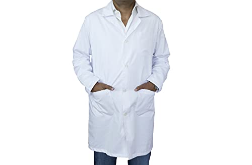 BSPOT Bata Médico Manga Larga Blanco Bata de Laboratorio Enfermera Sanitaria de Trabajo para Médicos Hombre (XL)