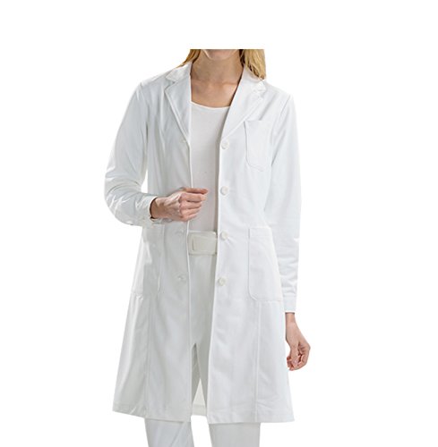 BSTT Mujer Bata de Laboratorio Blanco Uniformes de Trabajo Nueva Mejora Mangas abotonadas Delgado S