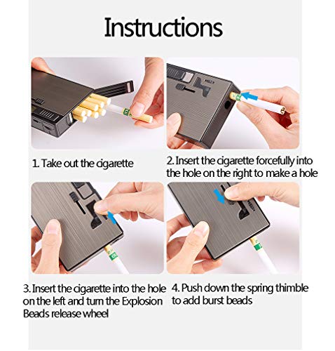 Caja de Cigarrillos con Encendedor eléctrico USB Recargable, dispensador de Bolas de crushball, pulsadores de Cuentas de explosión, Filtro de Cigarrillos de cápsula de mentol para Bricolaje (Rosa)