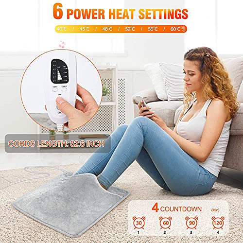 Calentador de pies eléctrico, 2 en 1, almohadilla térmica ajustable de 6 temperaturas, para mujeres, apagado automático, manta térmica para aliviar el dolor de espalda y calambres
