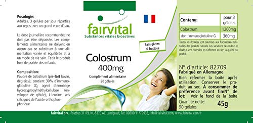 Calostro 400mg - Dosis elevada - Suplemento de Calostro bovino - Libre de EEB - 90 Cápsulas - Calidad Alemana