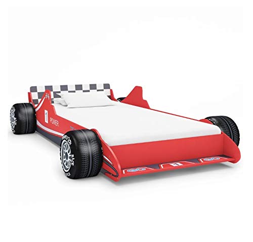 Cama Infantil Diseño Coche, Cama Individual con Forma de Coche de Carreras para Niños, Roja 90 x 200 cm